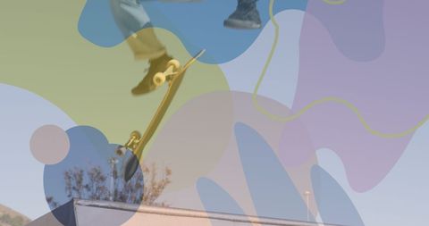 Dynamic skateboarder mid-air with colorful graphic overlays