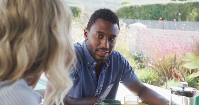 Couple Enjoying Morning Coffee Outdoors with Scenic View - Download Free Stock Images Pikwizard.com