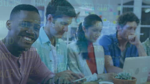 Diverse Team Analyzing Stock Market Data with Digital Tablets