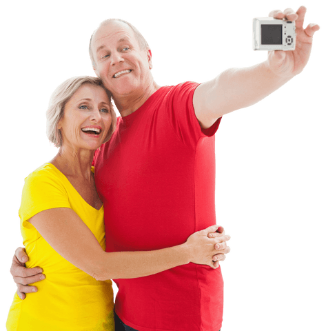 Happy Mature Couple Taking Selfie on Transparent Background