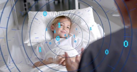 Young Patient in Hospital with Digital Overlay Imagery