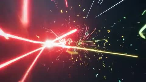 Explosive Neon Light Beams with Futuristic Digital Art Elements