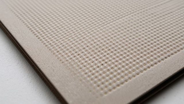 Beige embossed dot grid notebook cover featuring raised border and brown core edge