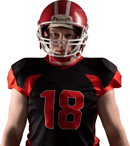 Young American Football Player in Red Helmet Transparent Background