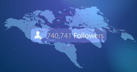 Global social media influence displayed over digital world map