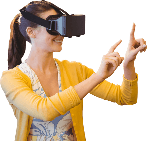 caucasian woman engaging with virtual reality using headset transparent - Download Free Stock Videos Pikwizard.com