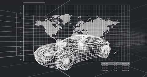 Futuristic sports car in cad interface