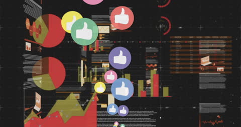 Thumbs Up Icons Overlaying Digital Charts and Graphs