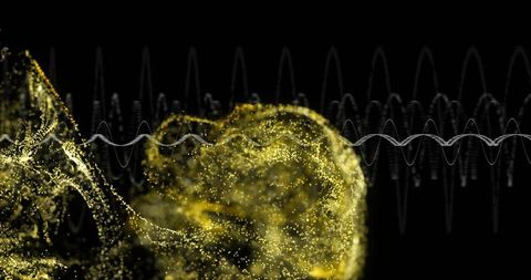 Futuristic golden particle flow with dynamic waveform
