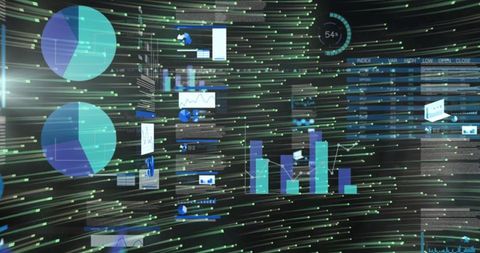 Futuristic digital dashboard with floating data visualizations