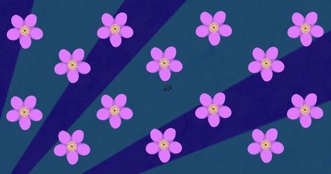 Vibrant purple flowers on geometric blue background