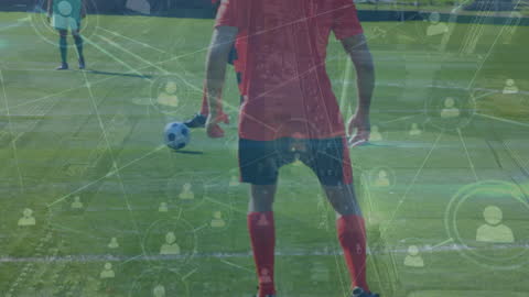Soccer Players with Network Overlay Reflecting Technology in Sports