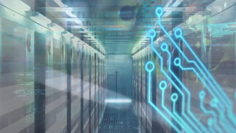 Digital Circuit Overlaid on Modern Data Server Warehouse