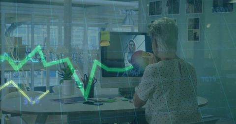 Senior Professional Analyzing Financial Data with Digital Chart Overlay