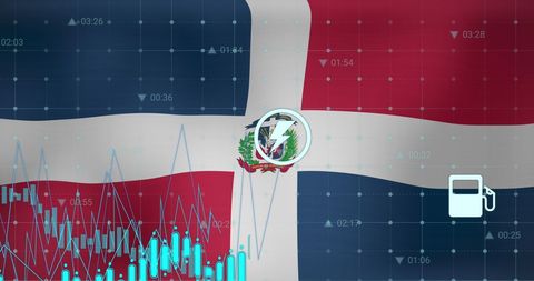 Dominican republic flag with data and energy symbols