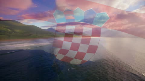 Croatia Flag with Scenic Beach Overlay