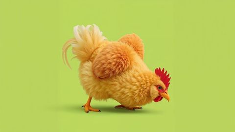 Quirky Chicken Peering Down Against Lime Green Background