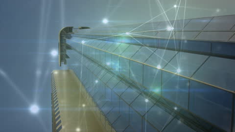 Digital Connectivity Overlaid on Glass Skyscraper
