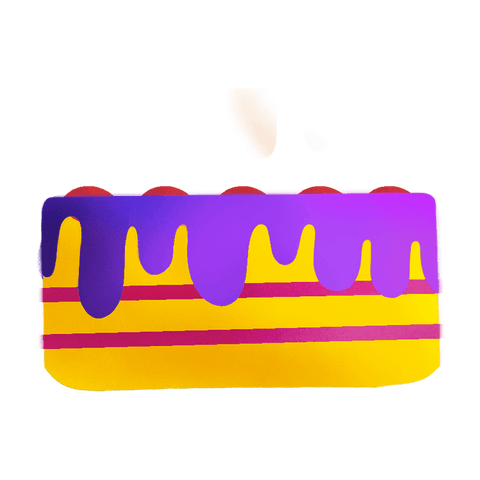 Celebration cake dripping purple icing on transparent background
