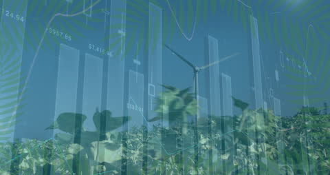 Digital Stats Overlay with Renewable Energy Scene