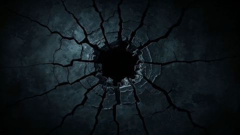 Cracked concrete slab with dramatic central hole