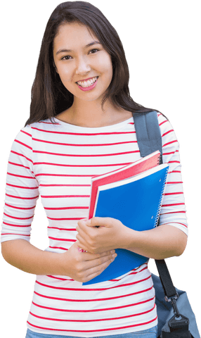 Transparent Smiling Female Student Carrying Books Outdoor