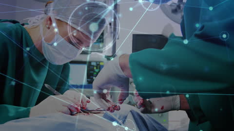 Surgeons Operating with Digital Network Overlay for Advanced Medical Innovation