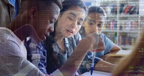 Students Analyzing Complex Data in Library Setting