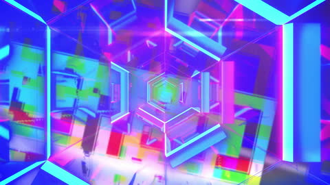 Futuristic Neon Tunnel with Geometric Abstract Elements