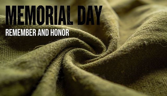 Memorial day banner honoring fallen using olive green textured fabric with bold typography