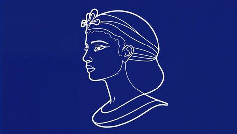 Elegant female bust contour on deep blue background