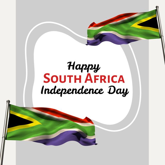 Design features vibrant South African flags and festive typography. Perfect for use in social media posts, greeting cards, and event promotions celebrating South Africa's national day and cultural pride.