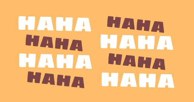 Illustration of white and maroon haha text against orange background, copy space. Vector, happy, laughing, international week of happiness at work, holiday and awareness concept.