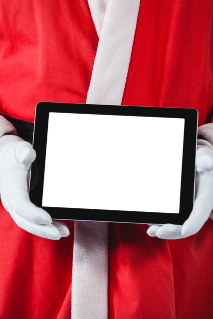 Santa Claus Holding Digital Tablet with Black Transparent Screen Close-Up - Download Free Stock Videos Pikwizard.com