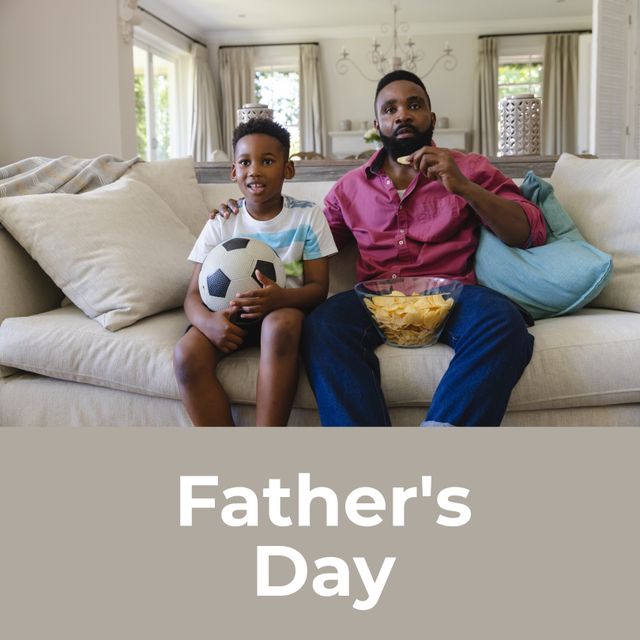 African American Father and Son Watching Football at Home for Father's Day - Download Free Stock Templates Pikwizard.com