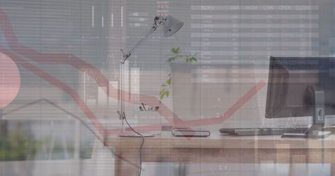 Digital Wave Over Office Desk Reflecting Statistical Data Analysis - Download Free Stock Images Pikwizard.com