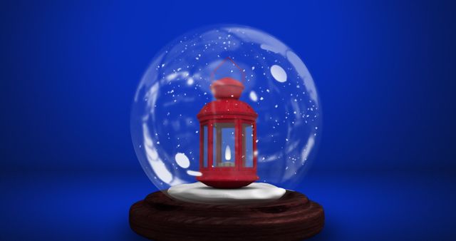 Festive Red Lantern Snow Globe with Falling Snow on Blue Background - Download Free Stock Images Pikwizard.com