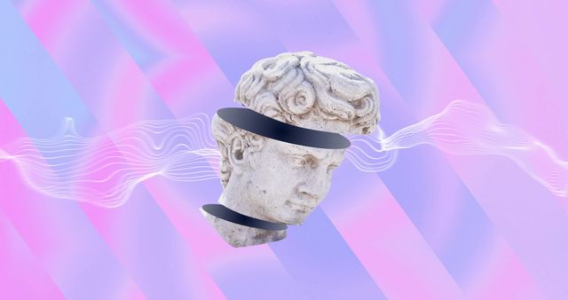 Surreal Ancient Ruined Sculpture Bust with Vibrant Pastel Waves - Download Free Stock Images Pikwizard.com