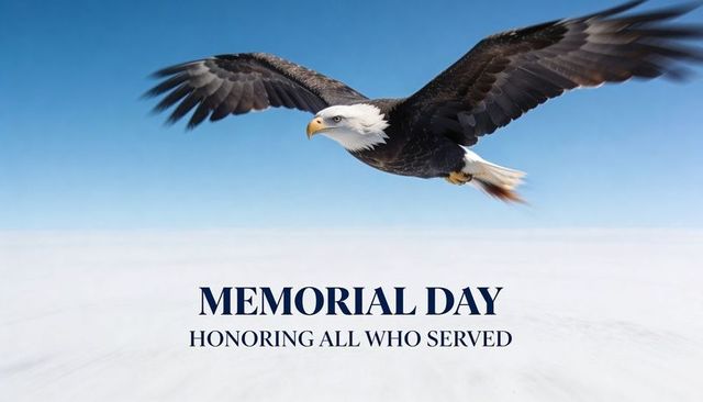 Soaring bald eagle over cloudscape memorial day tribute honoring veterans and service