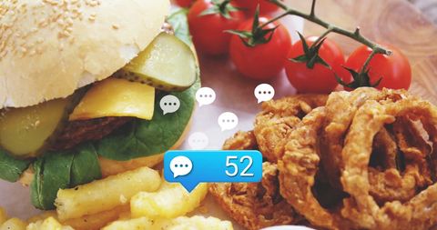 Juicy Burger With Social Media Digital Overlay Concept - Download Free Stock Images Pikwizard.com