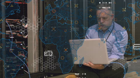 Global Connectivity Concept with Businessman in Server Room