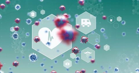 Floating Covid-19 Cells with Medical Symbol Interfaces