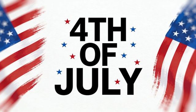 Bold 4th of july typography with american flag brush strokes and patriotic stars