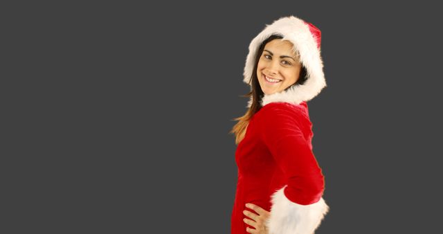 Smiling Woman Wearing Santa Hat Posing - Download Free Stock Images Pikwizard.com