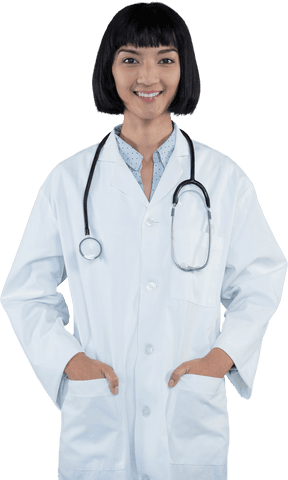 transparent doctor smiling in lab coat with hands in pockets - Download Free Stock Videos Pikwizard.com