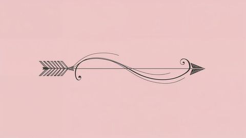 Minimalist black curved arrow with elegant decorative swirls
