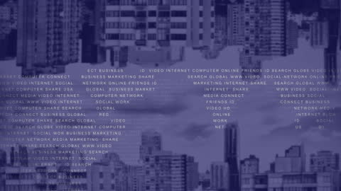 Data Processing Animation Over Cityscape with Shadow Effect