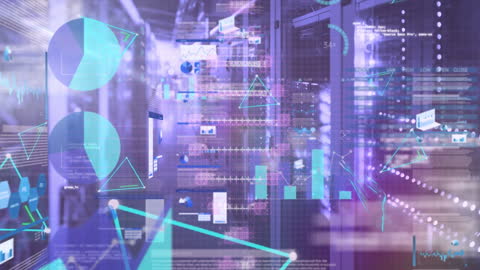 Abstract Digital Data Processing Overlays in Serene Server Room
