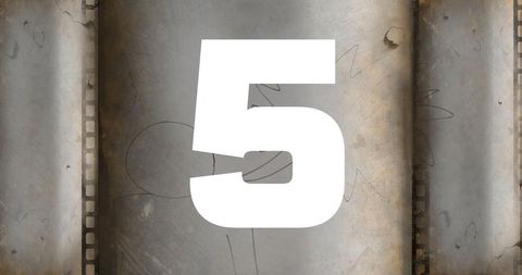 Retro Film Countdown Number Five with Vintage Distressed Texture
