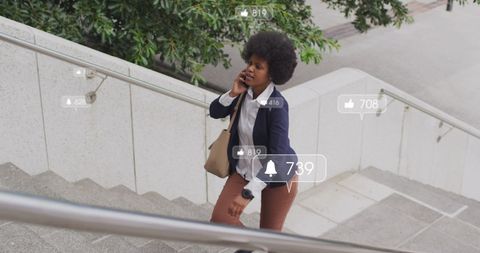 Businesswoman Influencer Ascending With Social Media Effects